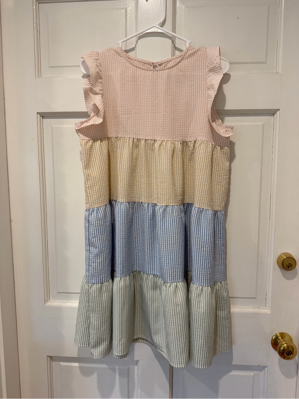 Tiered Pastel Seersucker Dress - Pink, Yellow, Blue, Green